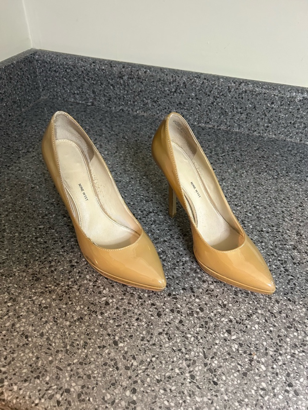 Nine West Tan Patent Pointed-Toe Pumps